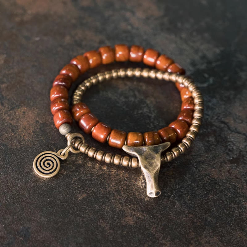 Yak Bone Copper Yak Head Cone Pendant Double Wrap Strength Bracelet