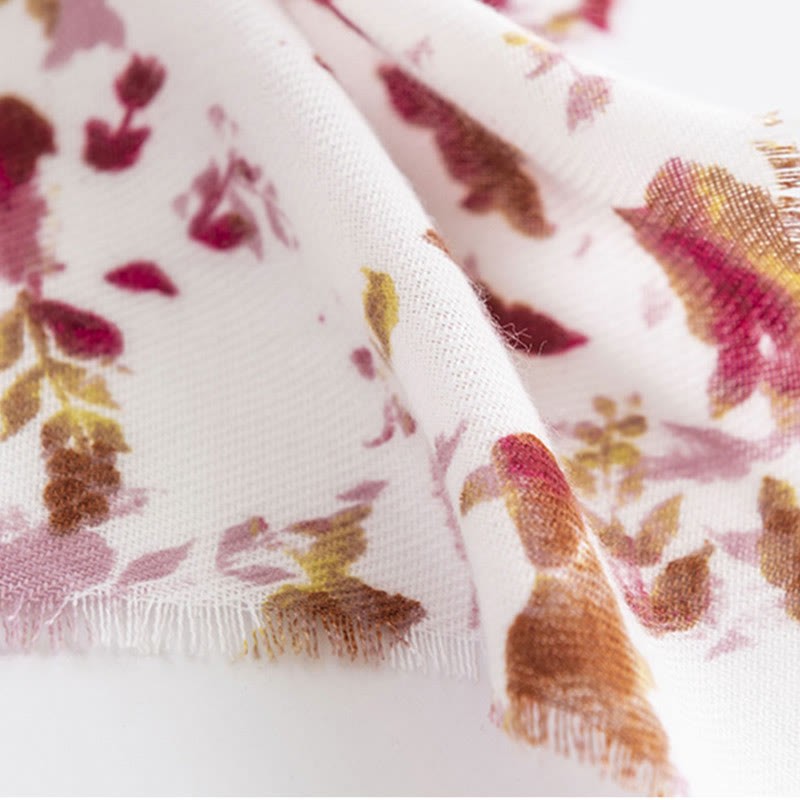 Tibetan Floral Falling Leaves Print Shawl Fall Winter Cozy Warm Travel Scarf Wrap