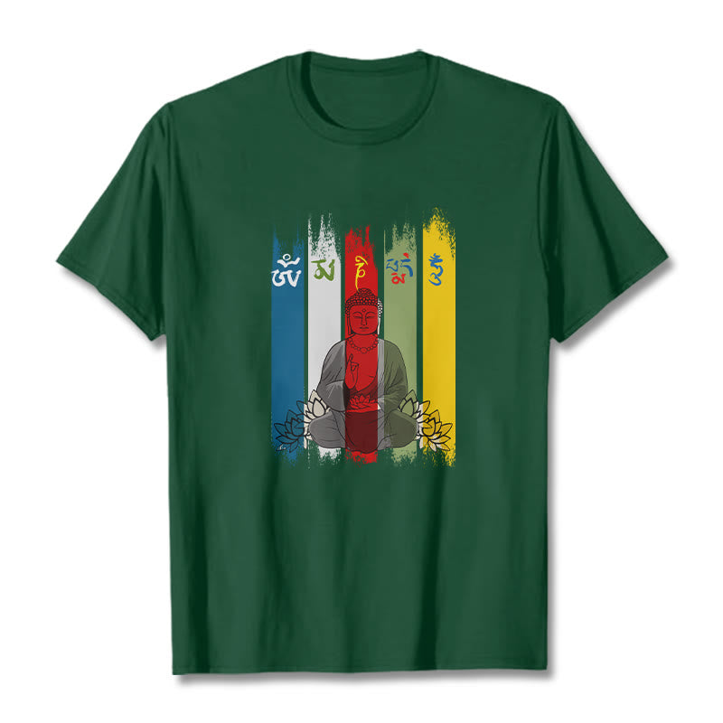 Six True Words 'Om Mani Padme Hum' mystic zen Sitting With Lotus Cotton Tee T-shirt