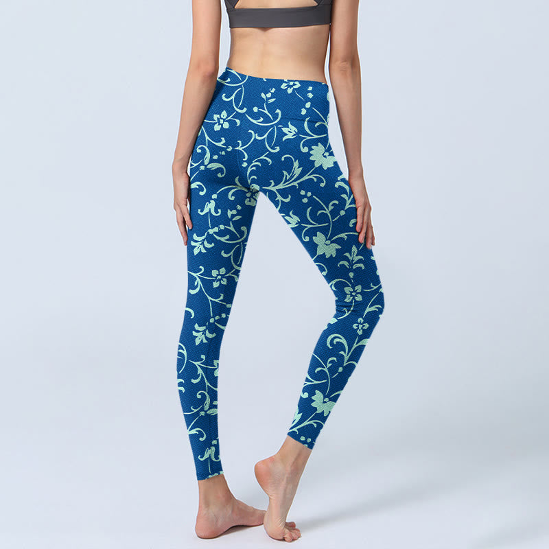 Vine Plants Flowers Print Gym Leggings Women's Yoga Pants