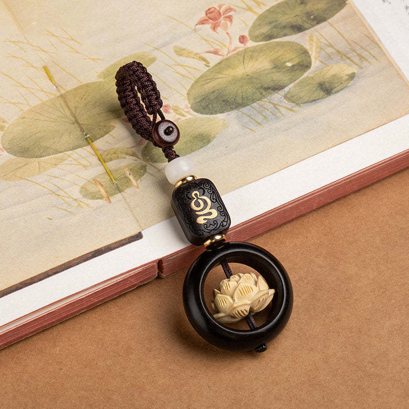 Ebony Wood Bodhi Seed Boxwood Lotus Enlightenment Key Chain Decoration