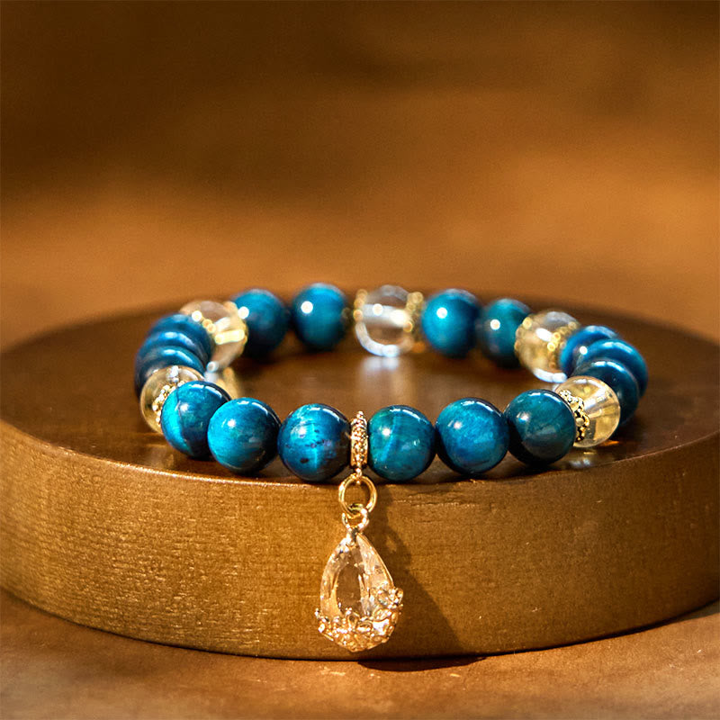 Blue Tiger Eye White Crystal Water Drop Strength Bracelet