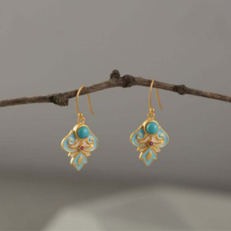 Copper Enamel Turquoise Positive Drop Earrings