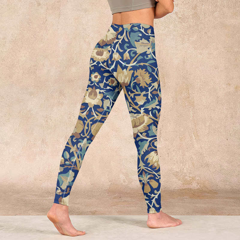 Interconnected Lotus Flowers Pattern Gym Leggings Women's Yoga Pants