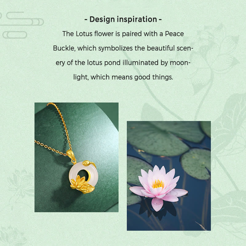 Natural White Chalcedony Peace Buckle Lotus Pendant S925 Sterling Silver Necklace