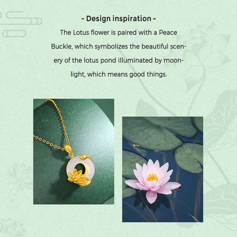 Natural White Chalcedony Peace Buckle Lotus Pendant S925 Sterling Silver Necklace