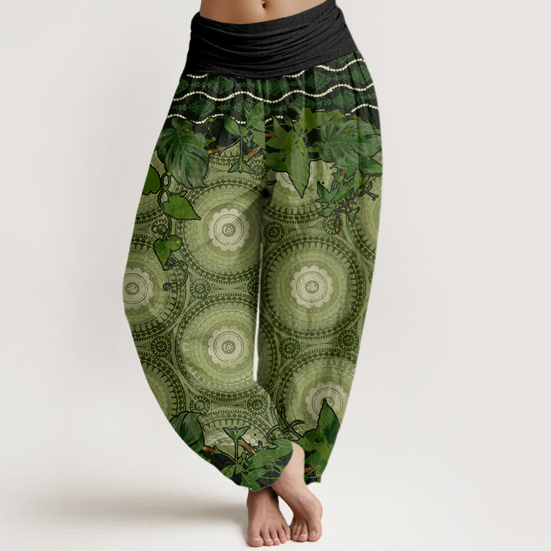 Circular Mandara Leaves Women's Elastic Waist Harem Pants