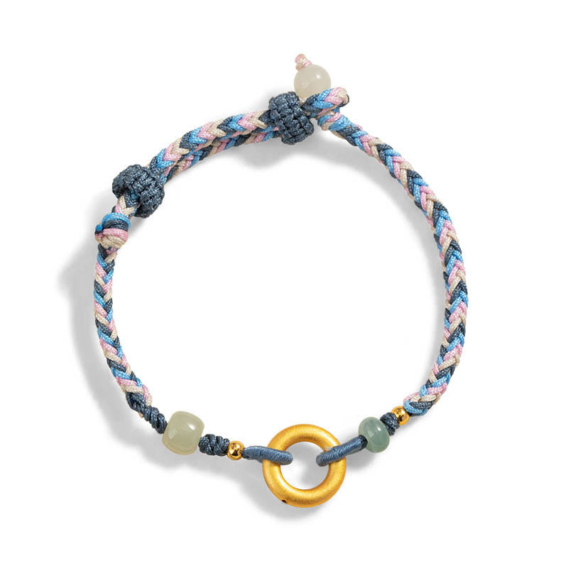 999 Sterling Silver Hetian Jade Knitted Hand Rope Luck Health Bracelet