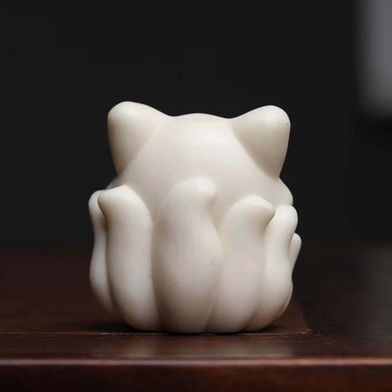 Mini Nine-Tailed Fox Ivory Fruit Sandalwood Green Sandalwood Blessing Decoration