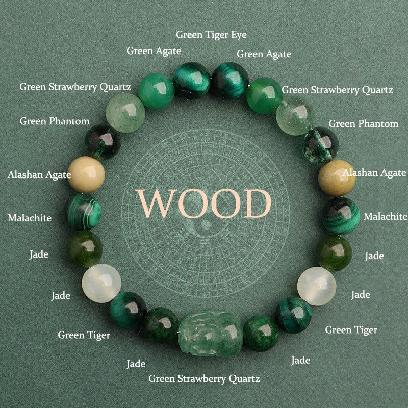Five Elements Various Agate Crystal Green Strawberry Quartz Moss Agate Green Phantom Luck Bracelet