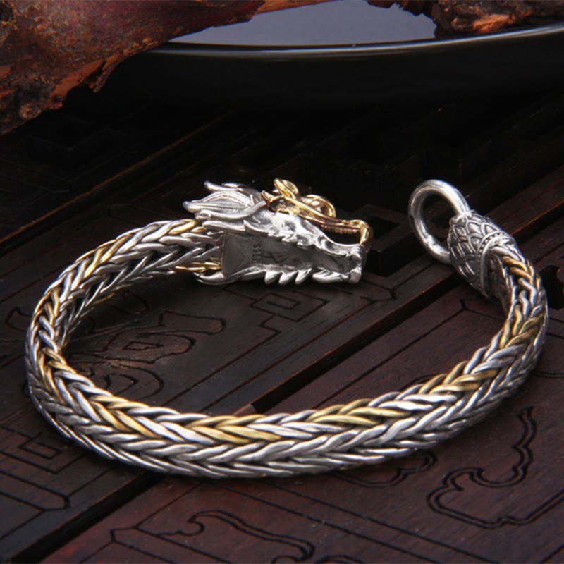 925 Sterling Silver Year Of The Dragon Auspicious Dragon Protection Metal Braided Design Bracelet