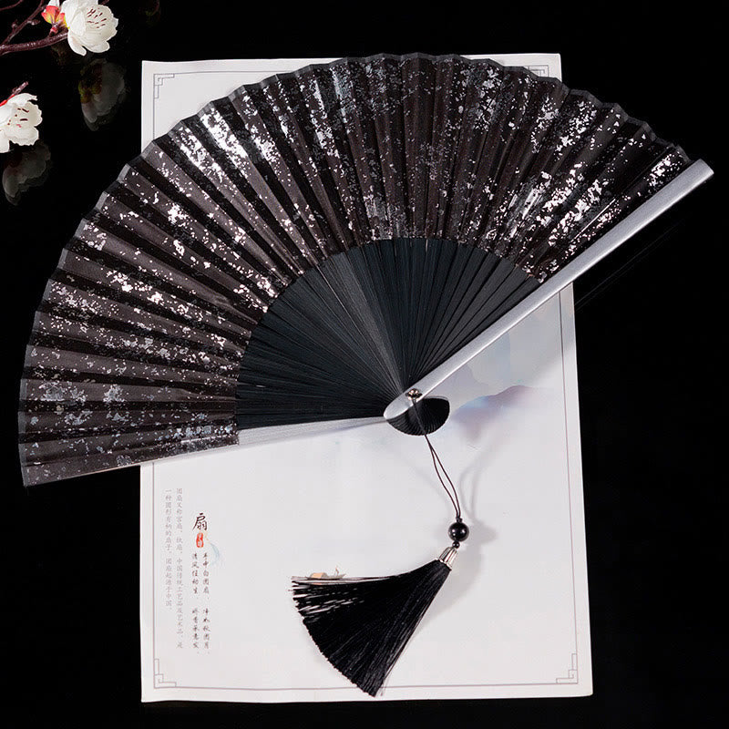 Cranes Auspicious Clouds Solid Color Gradient Handheld Cotton Linen Fabric Bamboo Folding Fan