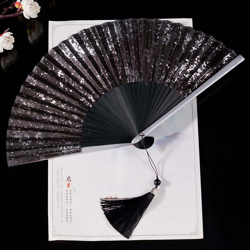 Cranes Auspicious Clouds Solid Color Gradient Handheld Cotton Linen Fabric Bamboo Folding Fan