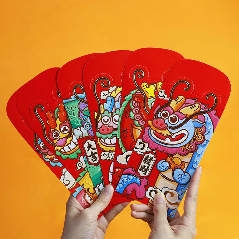 6Pcs Chinese Red Envelope Year of the Dragon Lucky Money Envelopes Auspicious Dragon Design 2024 Chinese New Year Dragon Year Envelope