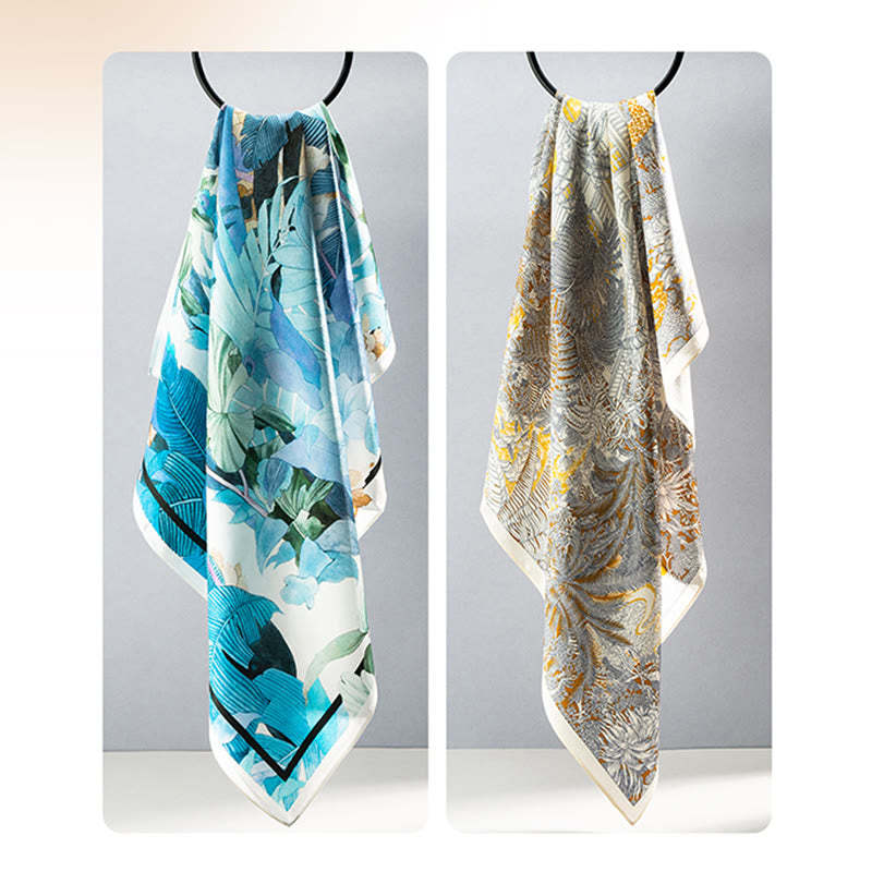 Jungle Oil Painting Auspicious Clouds 100% Mulberry Silk Scarf Premium Grade 6A Double-sided Silk Neck Scarf