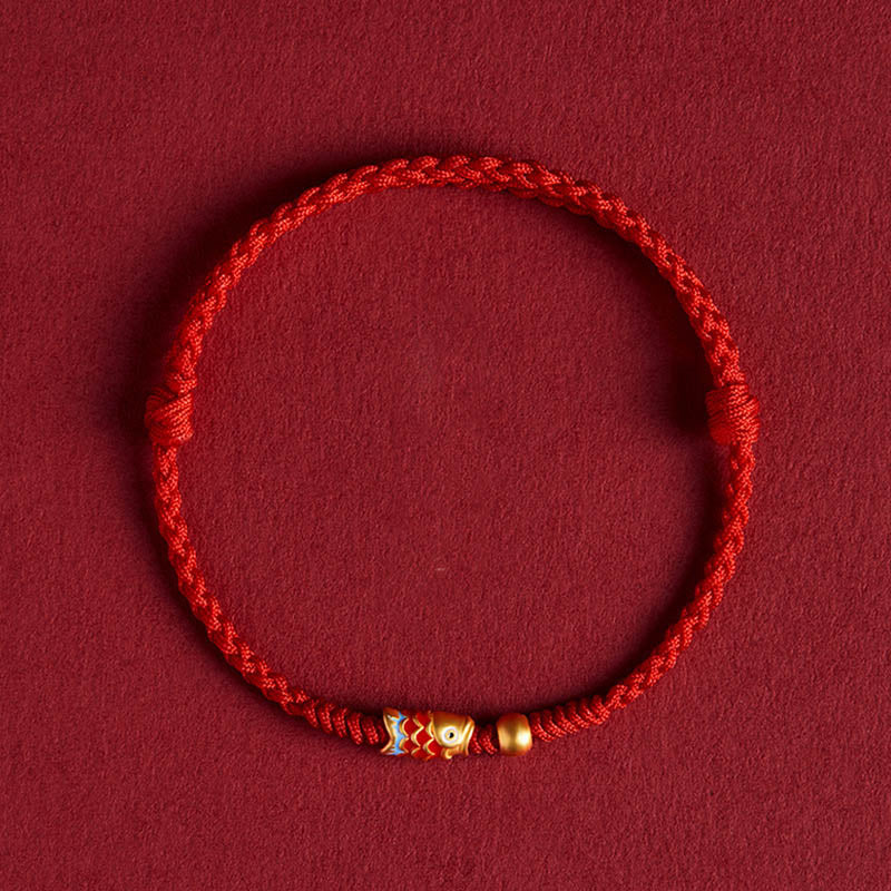 925 Sterling Silver Handmade Koi Fish Wealth Success Braided Rope Bracelet