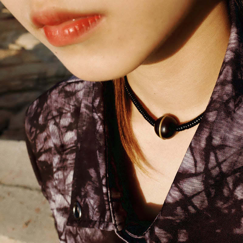 Ebony Wood Copper Brass Balance Ball Cuboid Double Wrap Bracelet Necklace