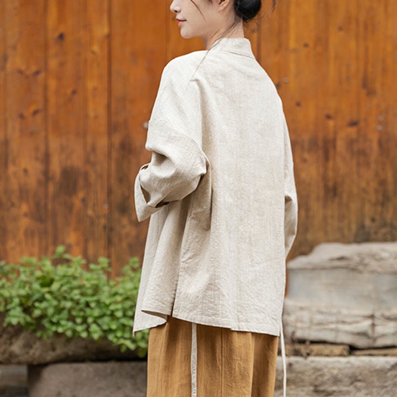 Frog-Button Hanfu Design Shirt Top Ramie Linen Jacket