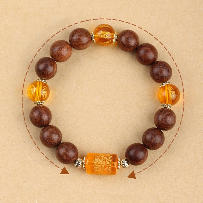 Natural Phoebe Zhennan Wood Om Mani Padme Hum God Of Wealth Crystal Protection Bracelet