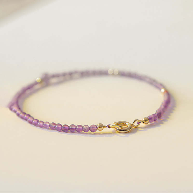 2mm Ultra-Thin Beads Natural Amethyst 14k Gold Plated Copper Inner Peace Meditation Bracelet