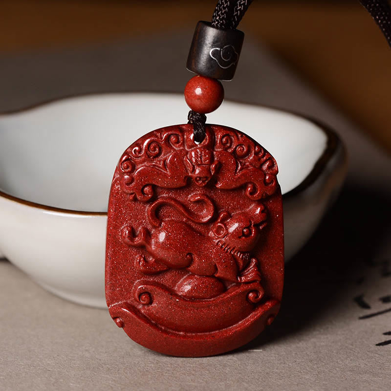 Chinese Zodiac Cinnabar Calm Concentration Necklace Pendant