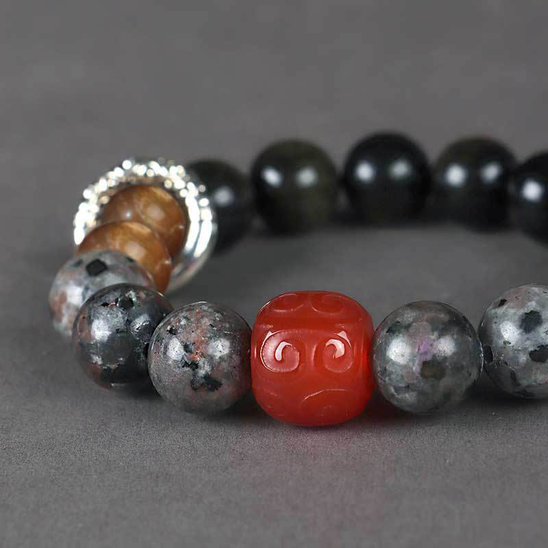 Gold Sheen Obsidian Lava Rock Red Agate Protection Bracelet