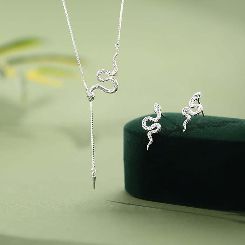 925 Sterling Silver Year of the Snake Balance Necklace Pendant Earrings Set