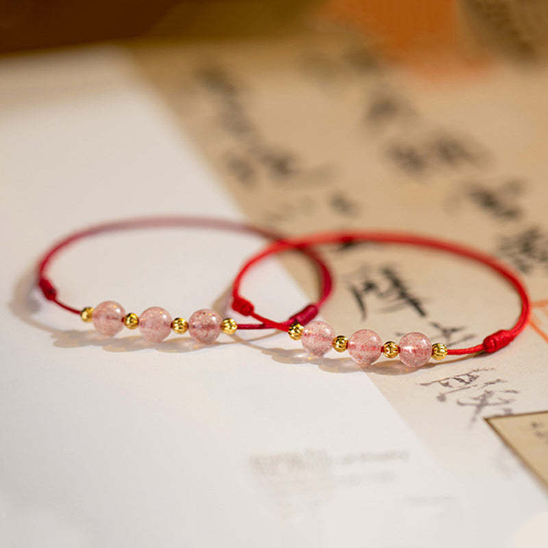 Strawberry Crystal Beads Luck Red String Anklet