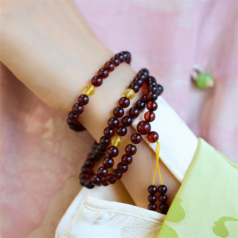 Natural 108 Mala Beads Amber Clear Anxiety Bracelet