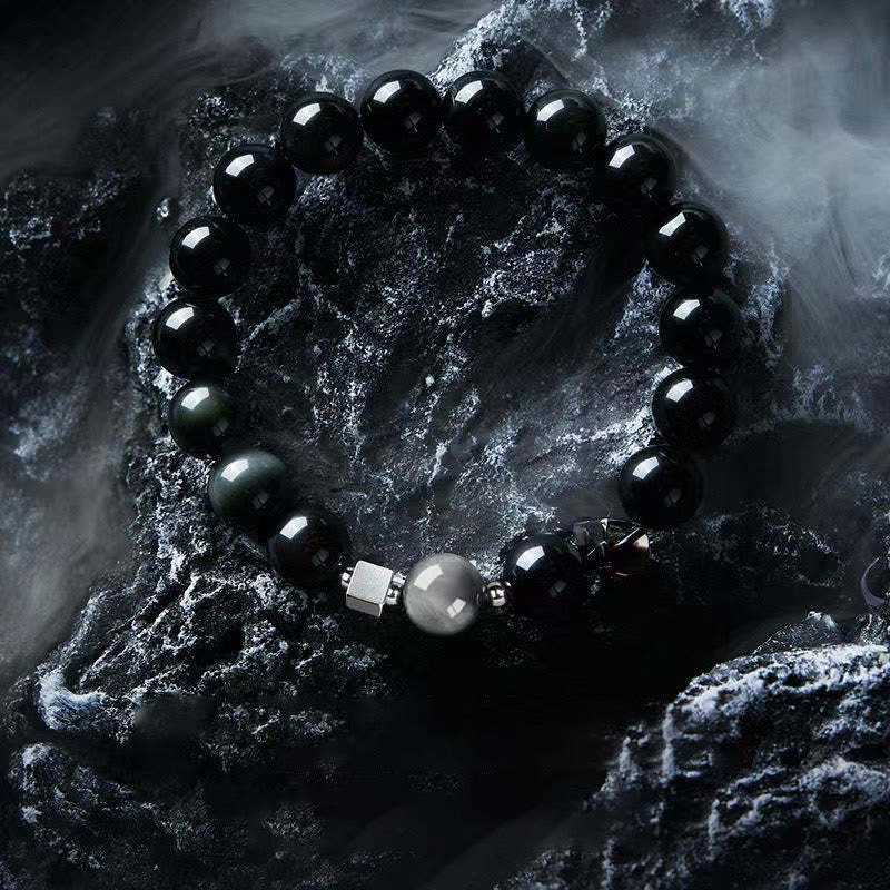Black Obsidian Eagle's Eye Stone Gold Sheen Obsidian Tiger's Eye Strength Bracelet