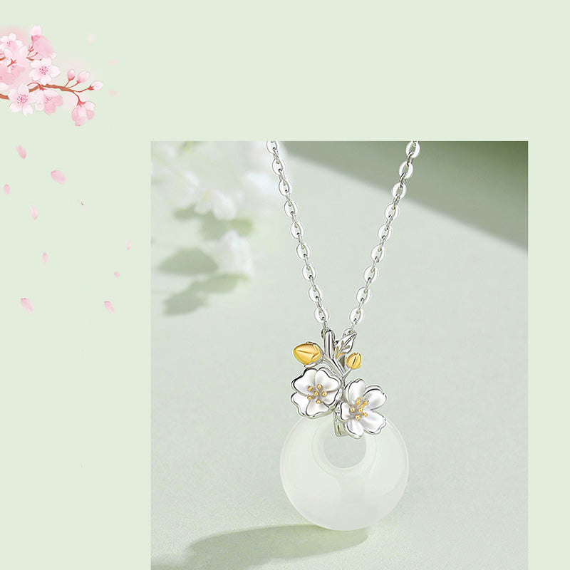 925 Sterling Silver Round Chalcedony Twelve Months Flower Harmony Necklace Pendant