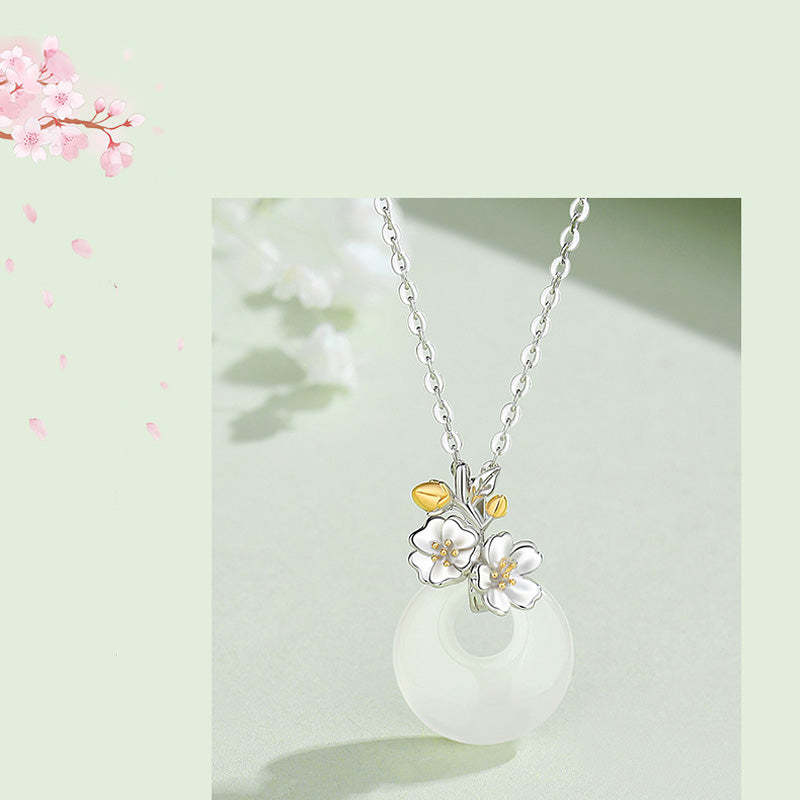 925 Sterling Silver Round Chalcedony Twelve Months Flower Harmony Necklace Pendant