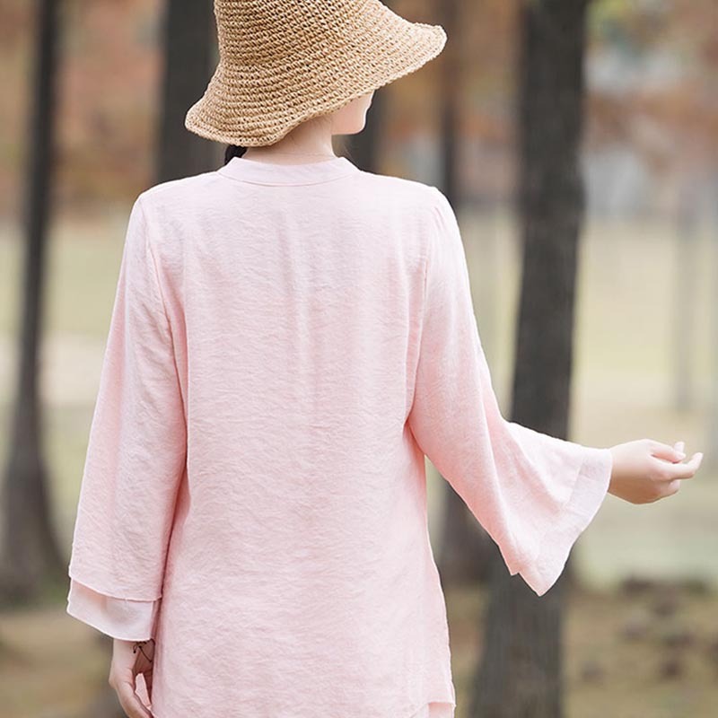 2Pcs Plain Design Top Pants Meditation Yoga Zen Tai Chi Cotton Linen Clothing Women's Set