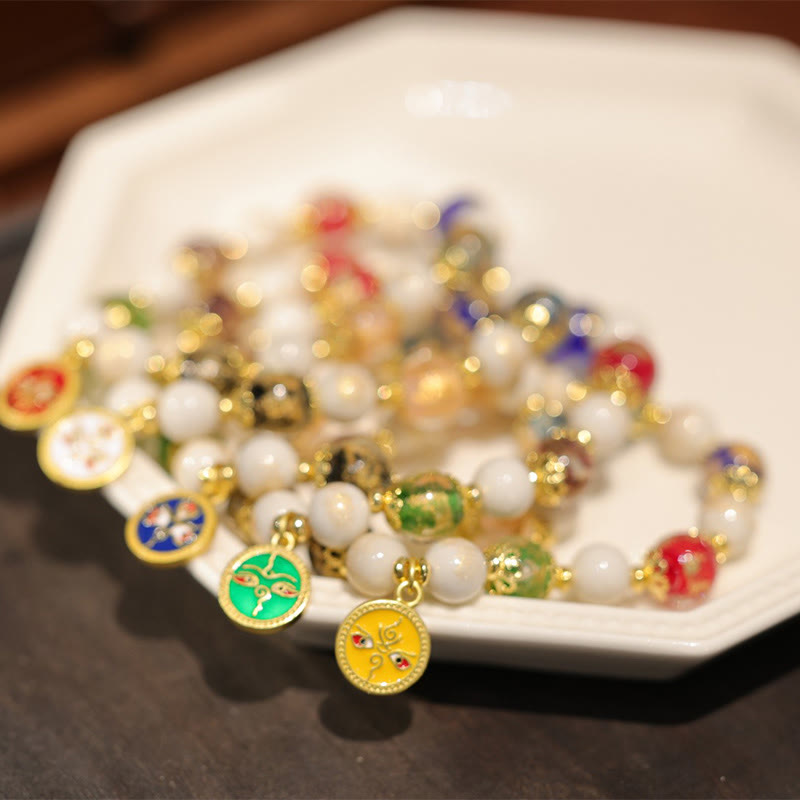 Tibetan Five God Of Wealth Fortune Liuli Glass Bead Incense Ash Porcelain Bead Charm Bracelet