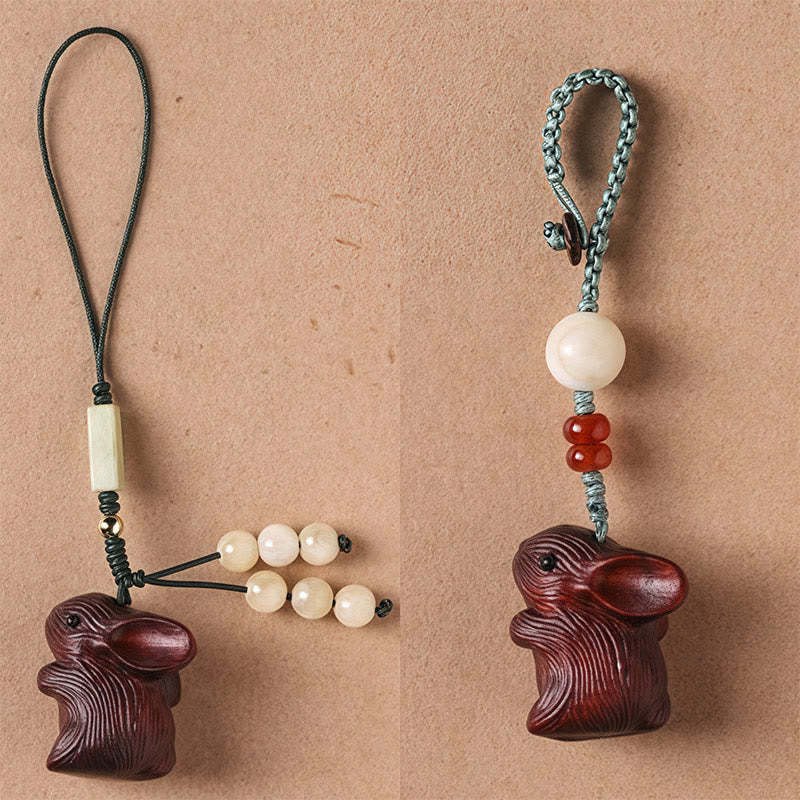 Sandalwood Small Leaf Red Sandalwood Lucky Mini Rabbit Protection Key Chain Phone Hanging Decoration