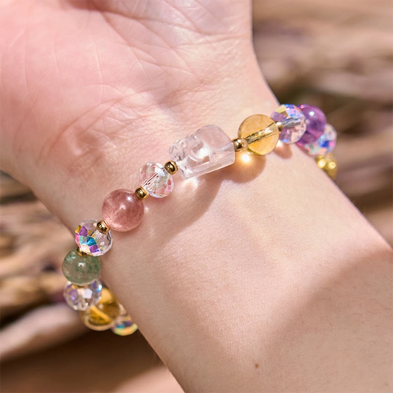PiXiu White Crystal Citrine Green Strawberry Quartz Amethyst Luck Bracelet