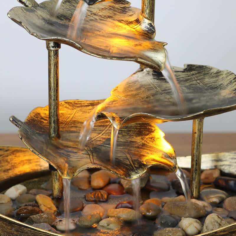 Lotus Leaf Shaped Waterfall Fountain Tabletop Ornaments With LED Light Home Office Desktop Decoration