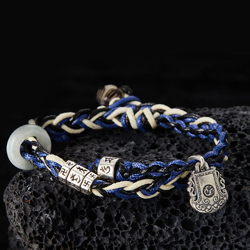 925 Sterling Silver Om Mani Padme Hum Swastika Handmade Protection Bracelet