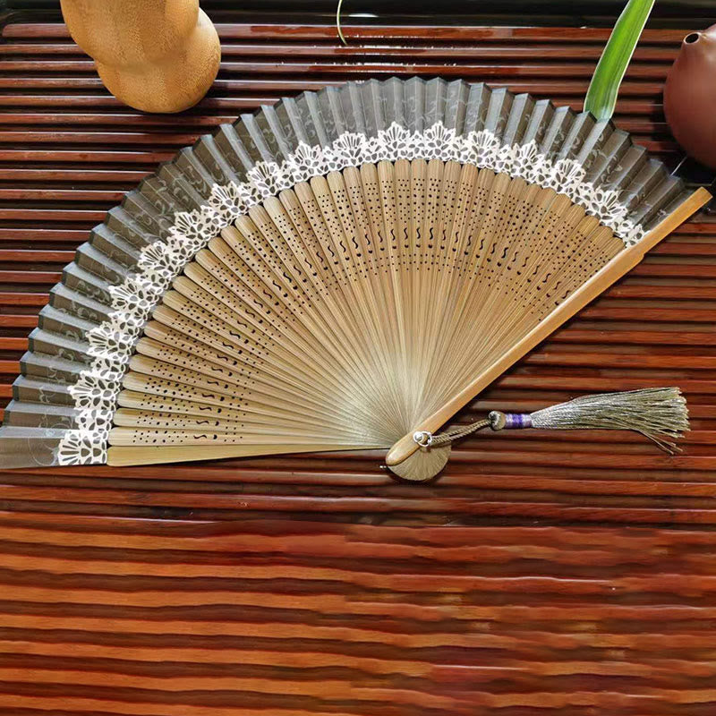 Simple Hollow Engraved Handheld Bamboo Folding Fan
