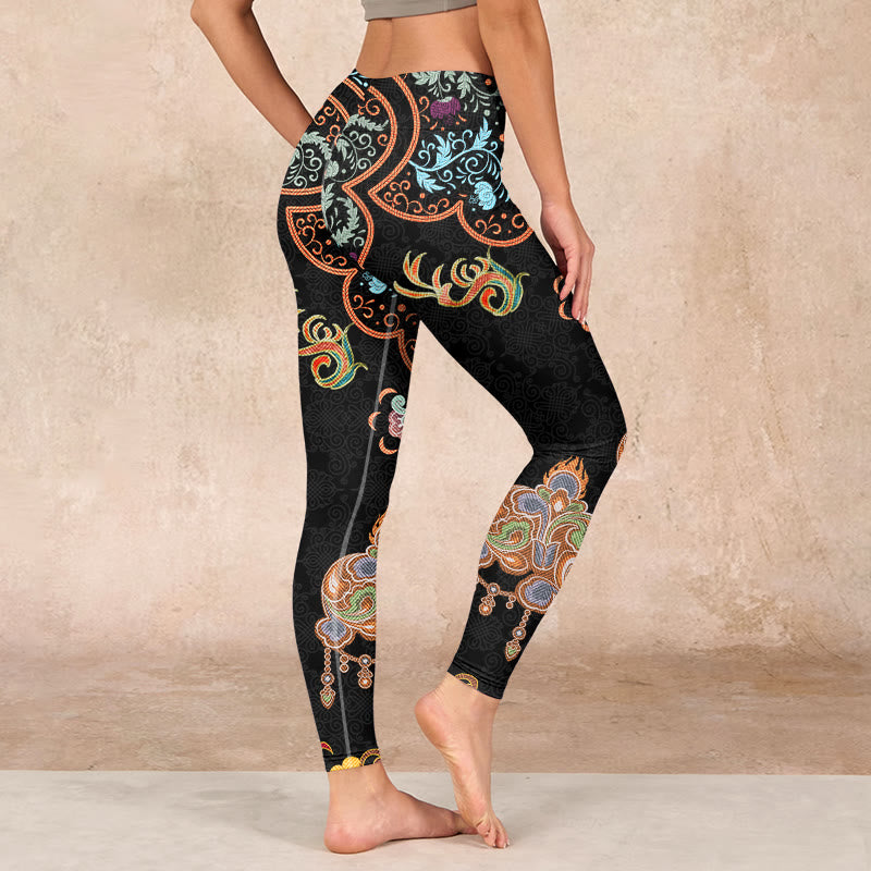 Mandala Auspicious Clouds Print Gym Leggings Women's Yoga Pants