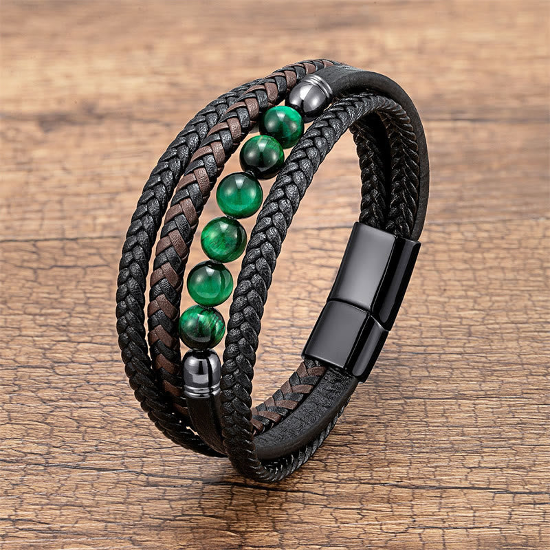 Tiger Eye Lava Rock Black Onyx Lazurite Hematite Bead Positive Leather Bracelet