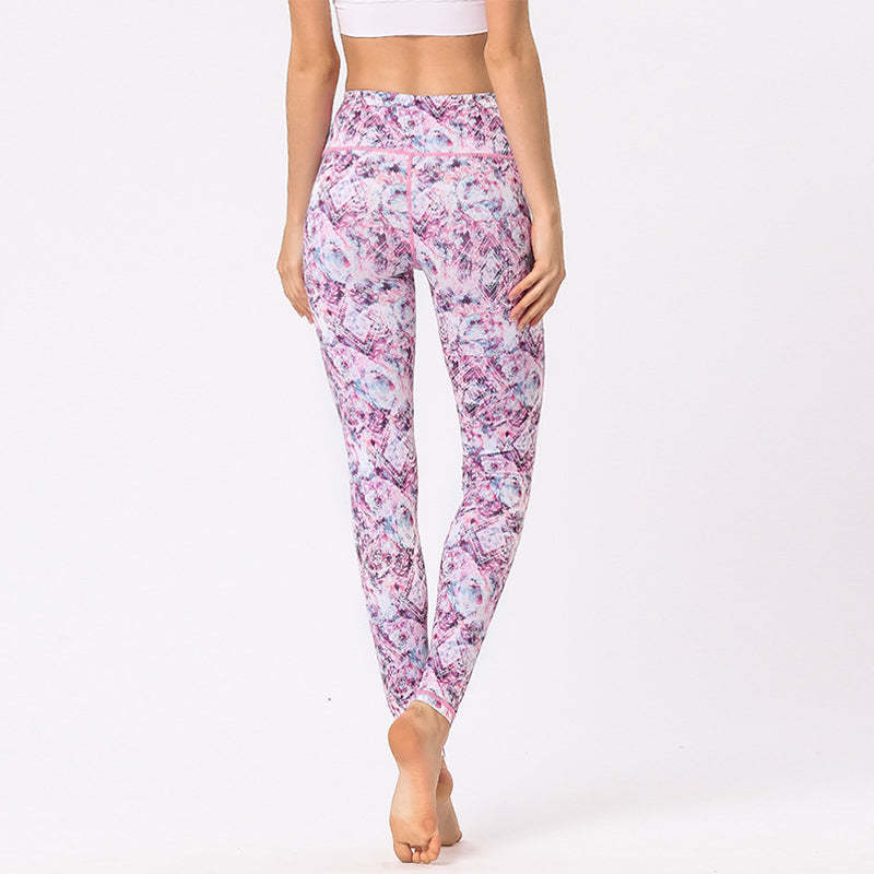 Multicolored Print Flowers Pants Sports Exercise Fitness High Waist Leggings Women's Yoga Pants