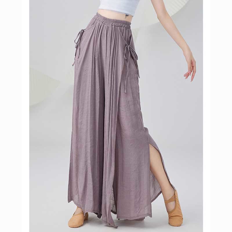 Solid Color Loose Cotton Linen Wide Leg Pants For Yoga Classical Dance