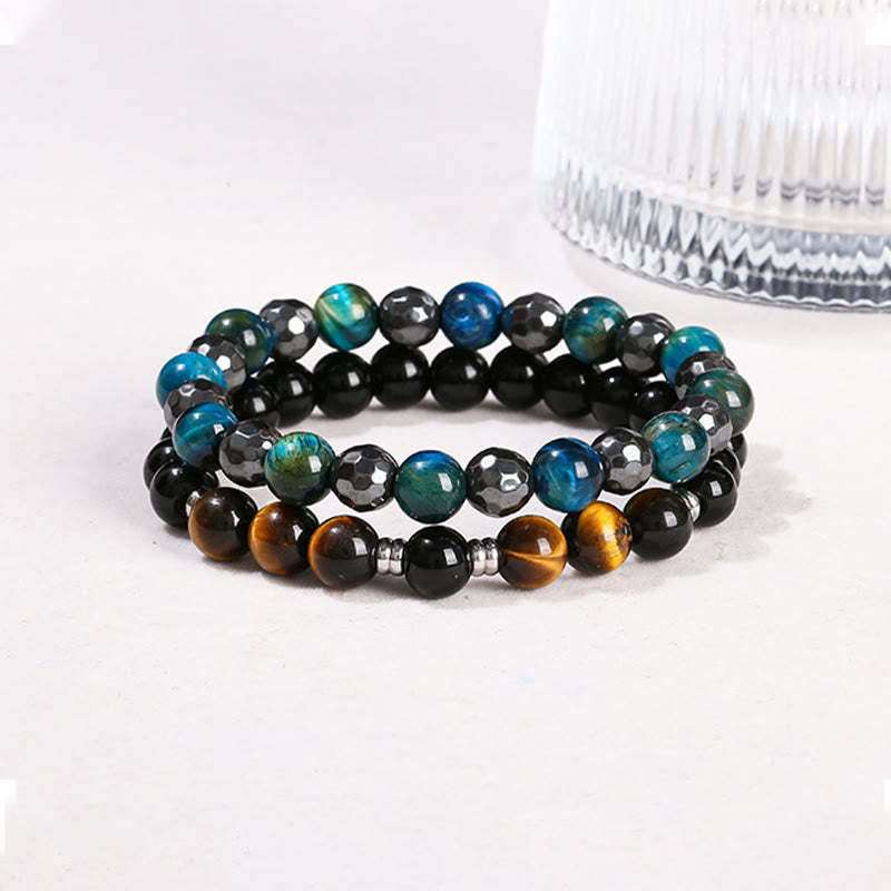 2Pcs Hematite Tiger Eye Blue Tiger Eye Powerful Bracelet Set