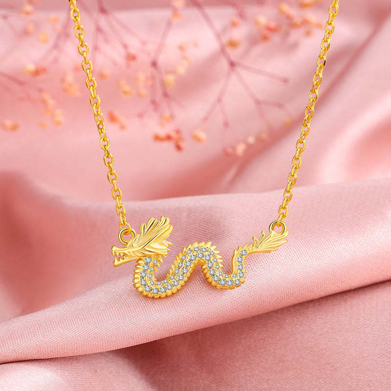 925 Sterling Silver Year Of The Dragon Auspicious Golden Dragon Luck Chain Necklace Pendant