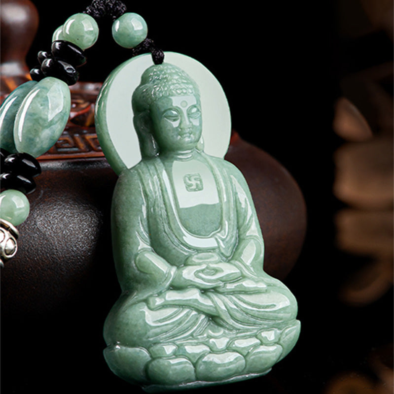 Amitabha mystic zen Jade Amulet Compassion String Necklace