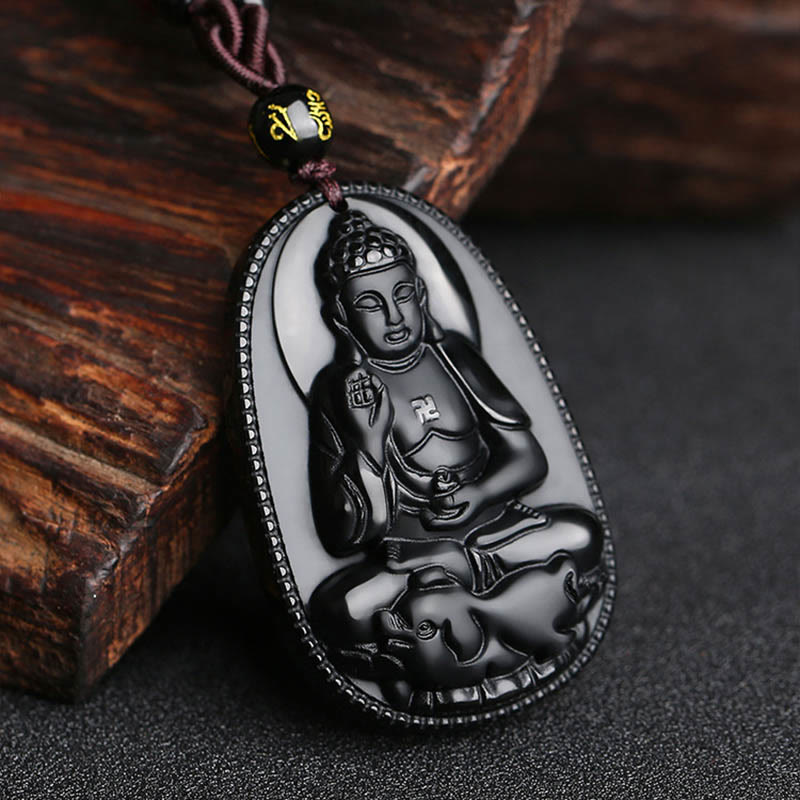 Chinese Zodiac Natal mystic zen Natural Black Obsidian Purification Necklace Pendant