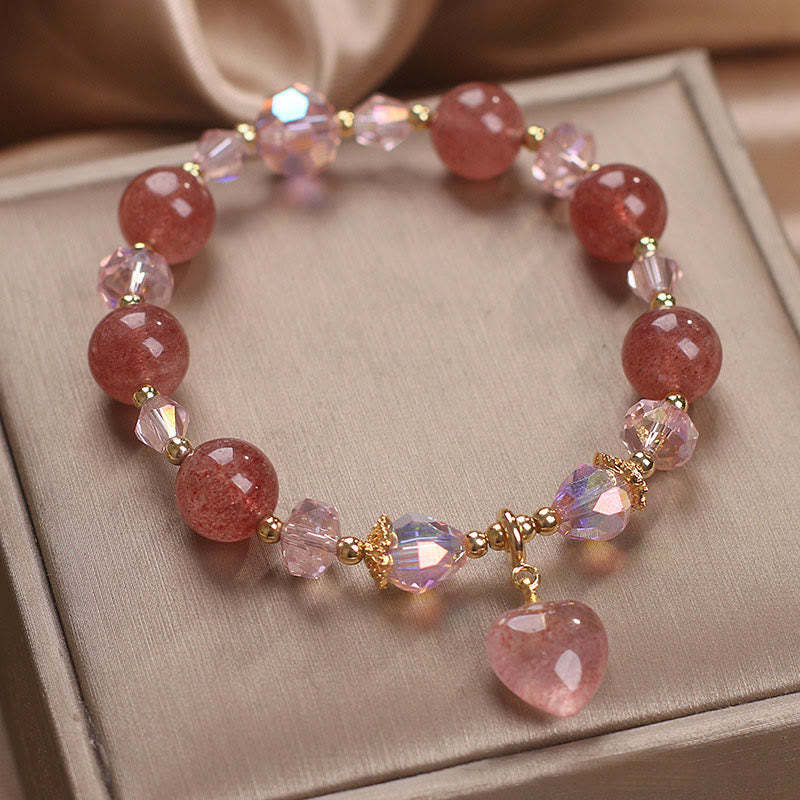 Natural Strawberry Quartz Crystal Love Heart Healing Positive Bracelet