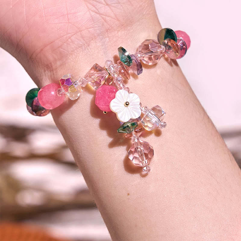 Pink Crystal Green Crystal White Crystal Flower Warmth Bracelet
