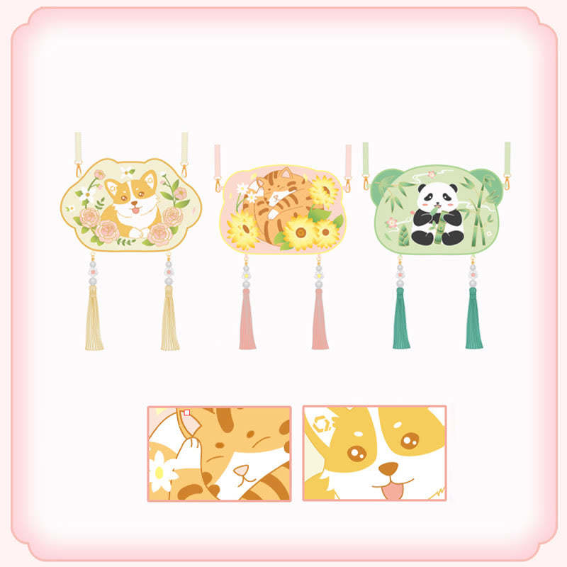 Embroidery Lucky Panda Cat Shiba Inu Deer Rabbit Fox Flower Cute Animal Hanfu Bag Crossbody Bag Shoulder Bag